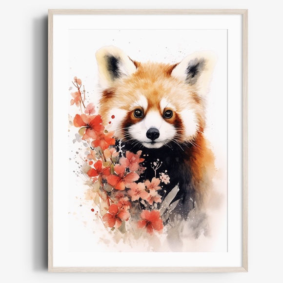 Other - Cute Floral Red Panda Watercolor Wall Art Illustration Print Poster Unframed
